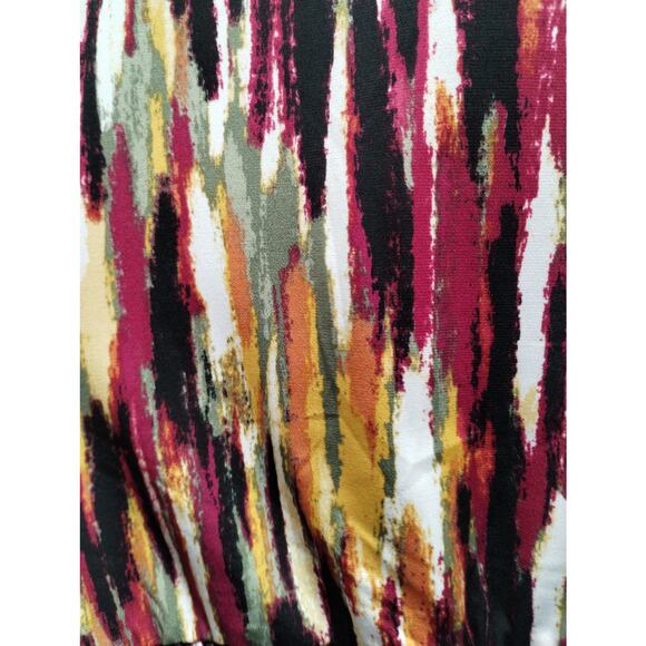 Adrienne Vittadini Size Small Multicolor Abstract V-Neck Shirred Waist Blouse - Picture 2 of 6